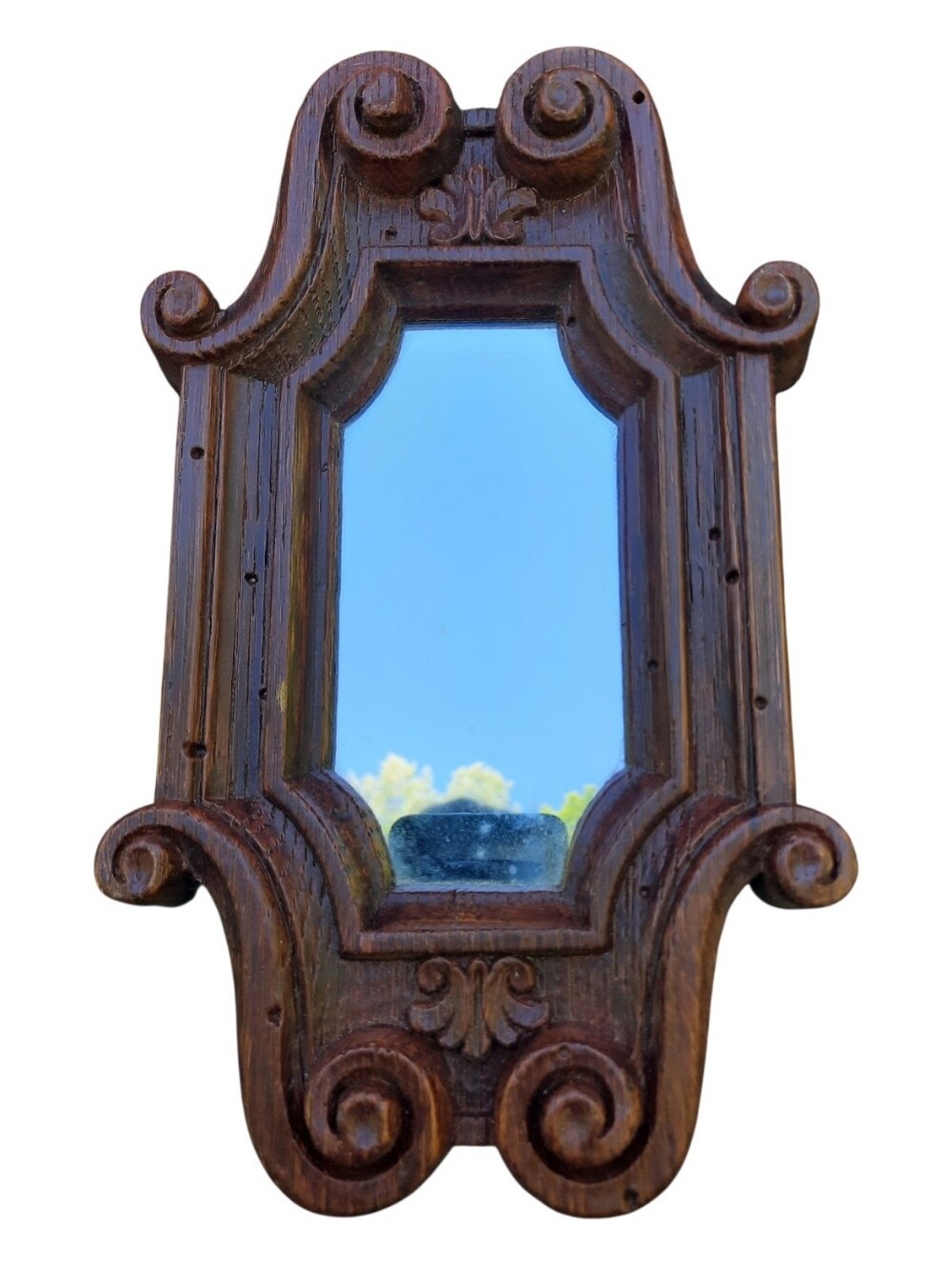 Vintage 70s Homco Scroll Framed Mirror small faux wood hanging wall mirror